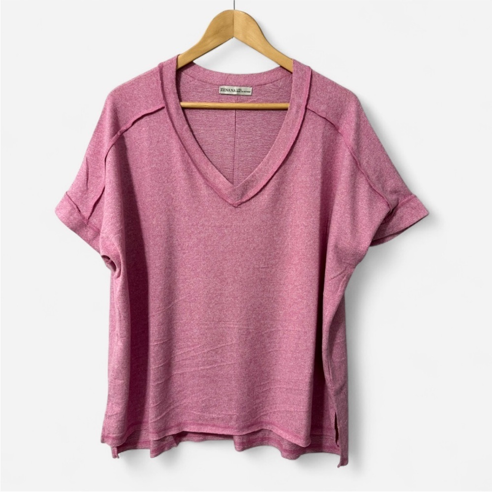 Zenana Outfitters Mauve V-Neck Short Sleeve Top New